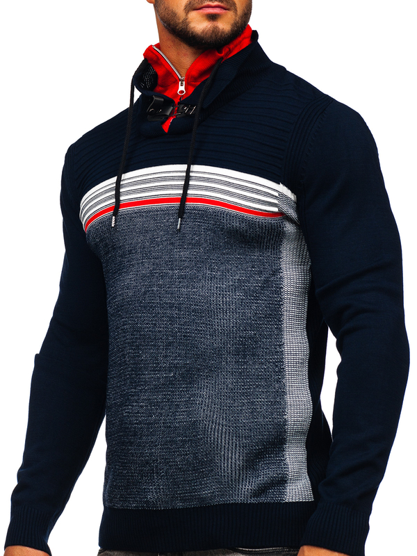Pull à col montant pour homme bleu foncé Bolf 1051