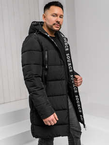 Homme Blouson d'hiver longue matelassée à capuche Noir Bolf 22M329