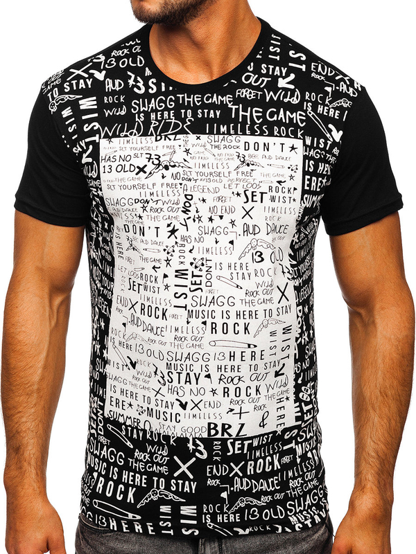 T-shirt homme en coton noir avec imprimé Bolf 1173