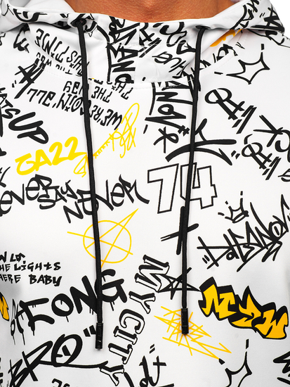 Sweat-shirt kangourou imprimé à capuche pour homme blanc Bolf 8B1101