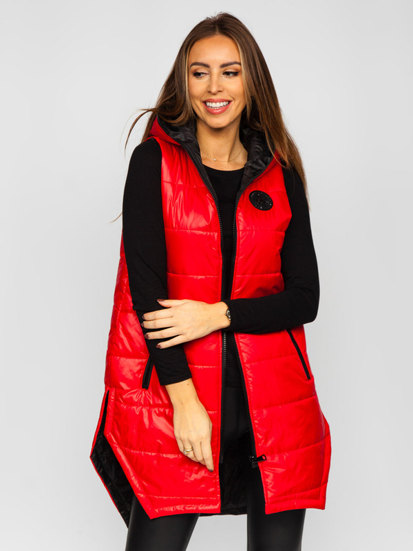 Gilet long matelassé pour femme rouge Bolf B0122