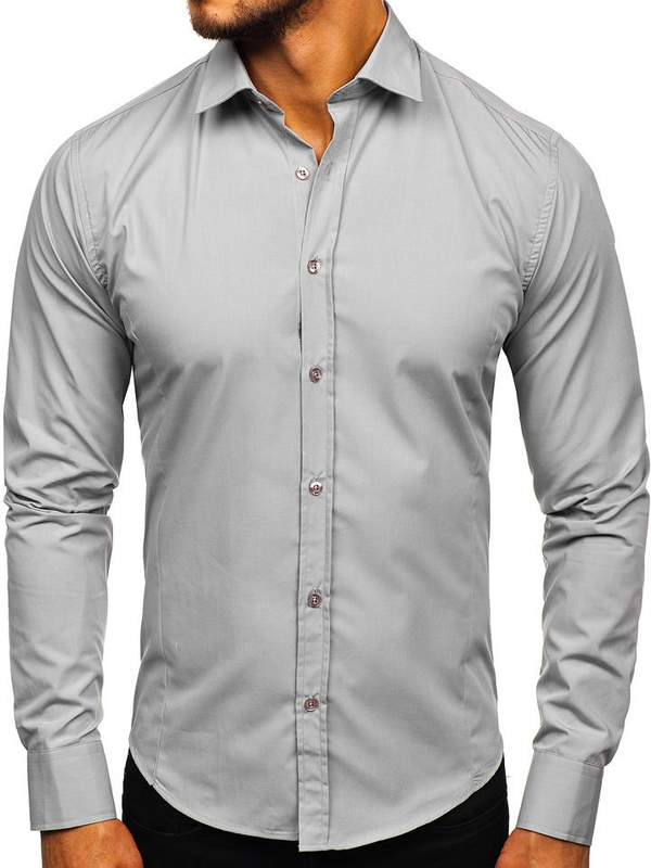 Chemise élégante grise à manches longues pour homme Bolf 1703