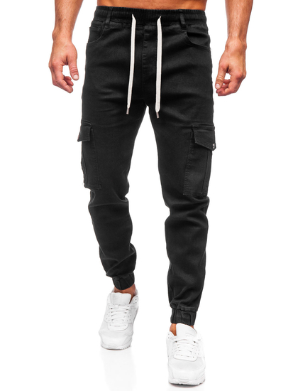 Homme Pantalon de jogging en jean cargo Noir Bolf 8110