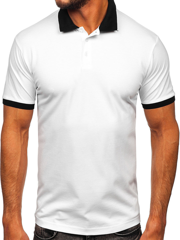 Polo pour homme blanc-noir Bolf 0003