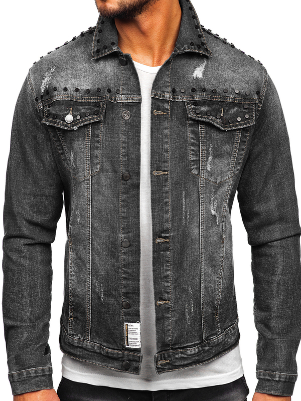 Blouson en jean pour homme noir Bolf MJ504N