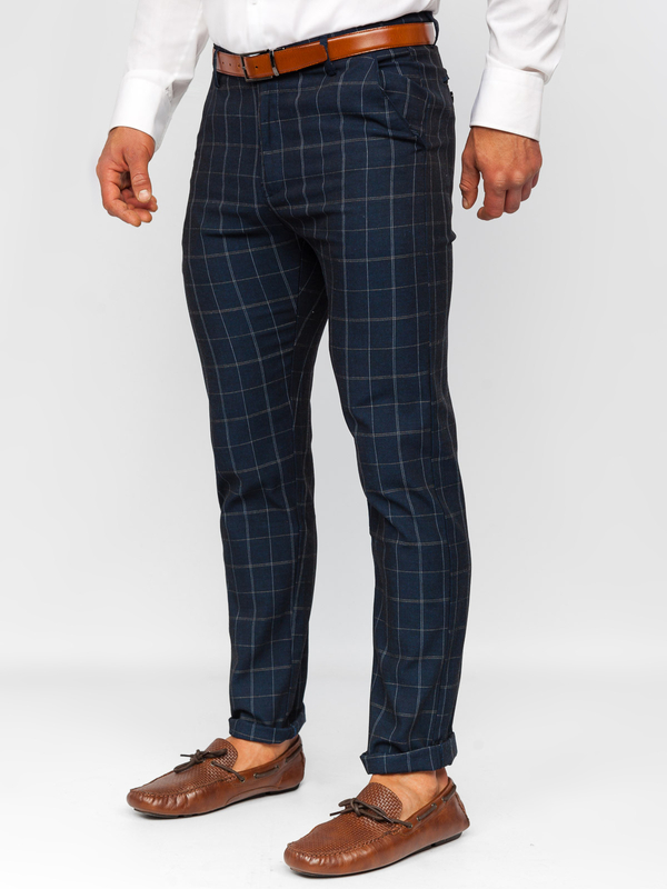 Pantalon chino en tissu à carreaux bleu foncé Bolf KA9023
