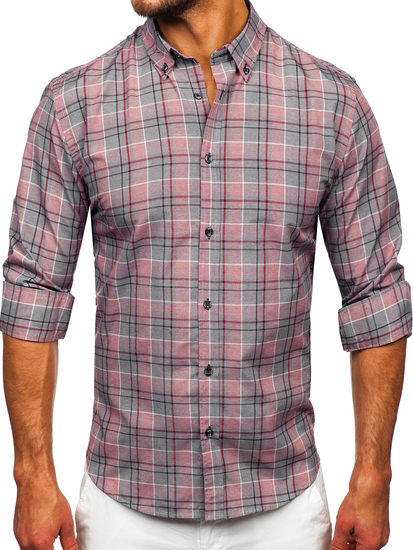 Homme Chemise à carreaux à manche longue Rouge Bolf 22748