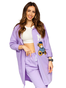 Sweat-shirt long à capuche avec patch et fermeture pour femme violet Bolf 81716
