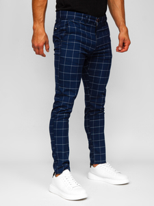 Homme Pantalon élégant à carreaux Bleu foncé Bolf 0040