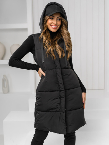 Femme Gilet matelassé long à capuche Noir Bolf 16M9093