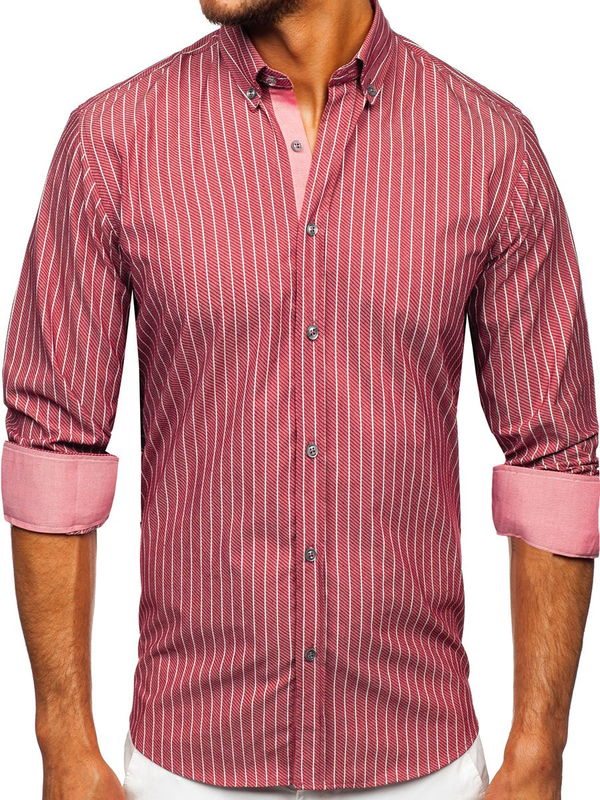 Chemise à manches longues rayée bordeaux pour homme Bolf 20731-1