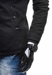 Manteau à boutonnage simple pour homme avec un col haut noir Bolf 8853C