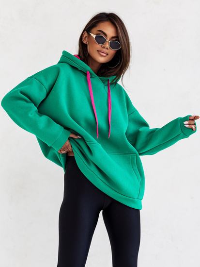 Sweat à capuche kangourou pour femme vert Bolf 82131