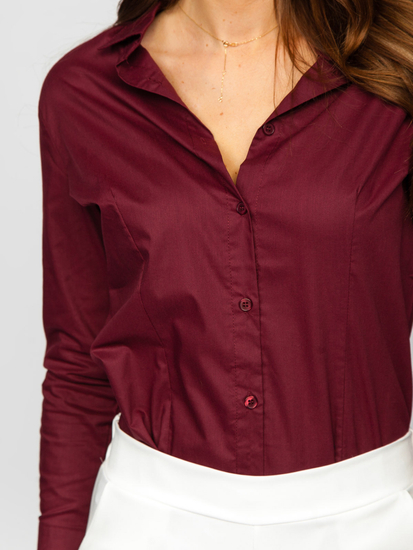 Chemise lisse à manches longues pour femme bordeaux Bolf HH039