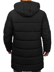 Homme Blouson d'hiver longue matelassée à capuche Noir Bolf 22M329