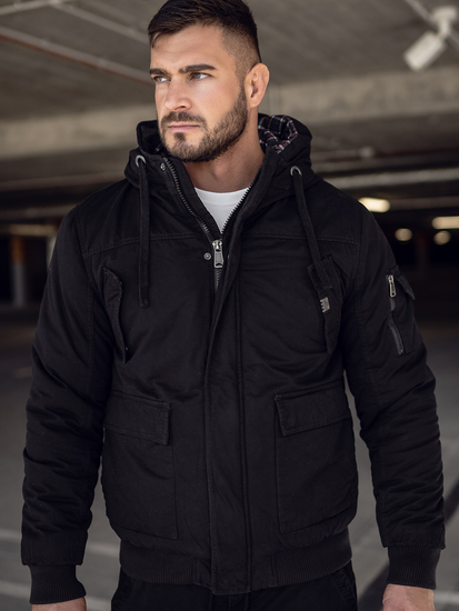 Blouson d'hiver en coton épais pour homme noir Bolf 1890A