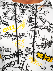 Sweat-shirt kangourou imprimé à capuche pour homme blanc Bolf 8B1101