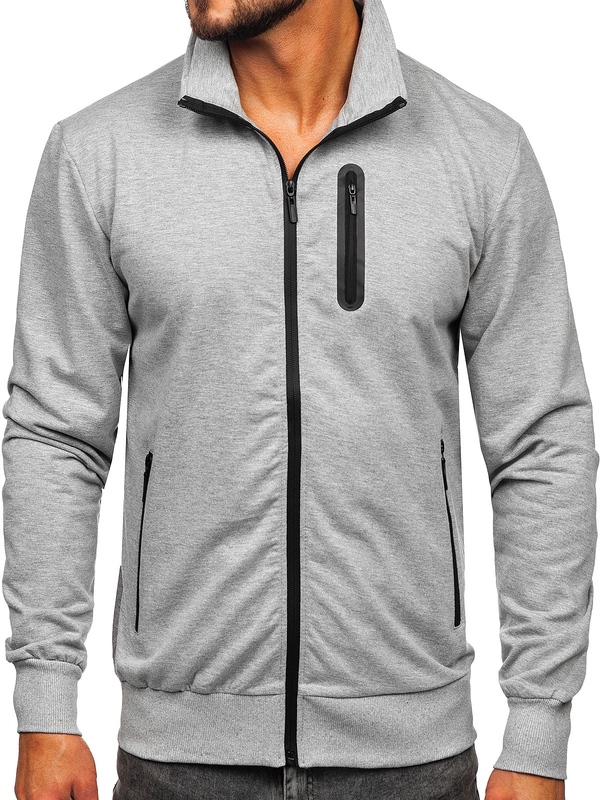 Sweat-shirt à col montant avec fermeture pour homme gris Bolf B228