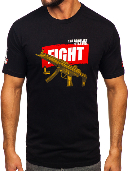 Tee-shirt en coton imprimé pour homme noir Bolf 14709