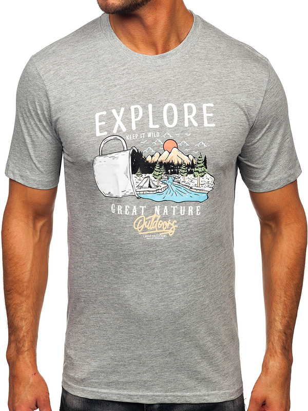 Homme T-shirt imprimé en coton Gris Bolf MPO3485