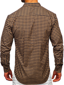 Homme Chemise à carreaux vichy à manche longue Marron Bolf 22747