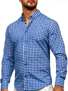 Homme Chemise à carreaux vichy à manche longue Bleu foncé Bolf 22747