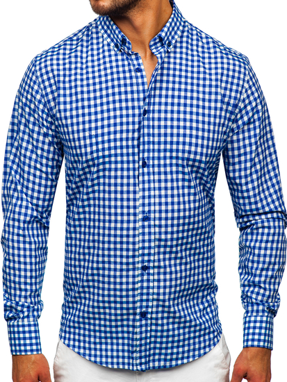 Homme Chemise à carreaux vichy à manche longue Bleu foncé Bolf 22747