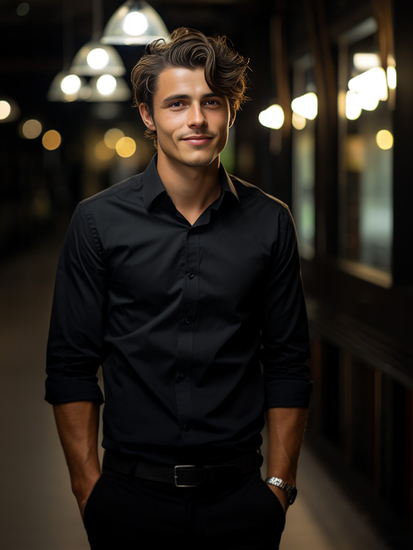 Chemise élégante noire à manches longues pour homme Bolf 1703A2