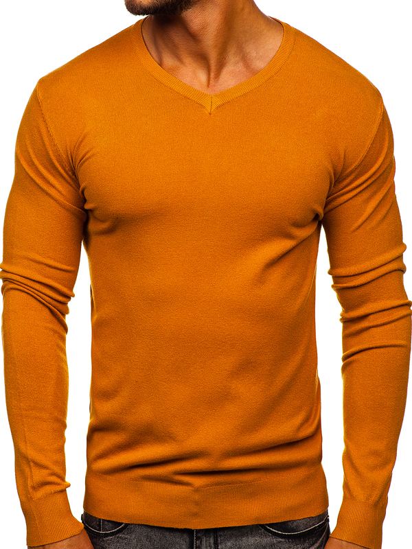 Homme Pull uni col V Camel Bolf YY03
