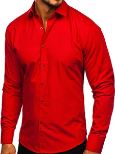 Chemise élégante rouge à manches longues pour homme Bolf 1703