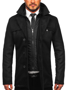 Manteau d'hiver avec un col montant supplémentaire pour homme noir Bolf M3137