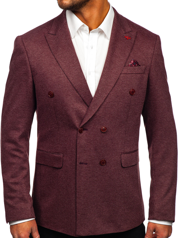 Homme Veste casual à double boutonnage Bordeaux Bolf 003