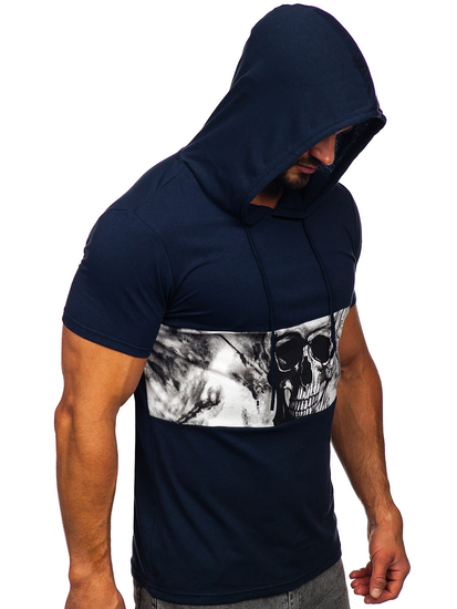 Tee-shirt à capuche imprimé pour homme bleu foncé Bolf 8T971