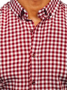 Homme Chemise à carreaux vichy à manche longue Rouge Bolf 22747