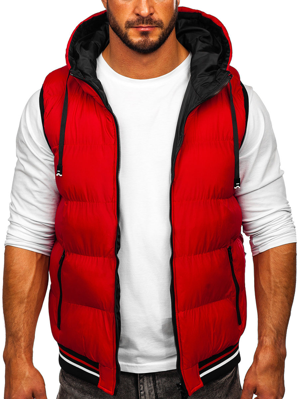 Gilet réversible à capuche épais matelassé pour homme rouge-noir Bolf 7127