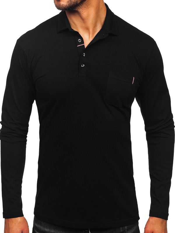 Homme Polo en coton à manches longues Noir Bolf 5120