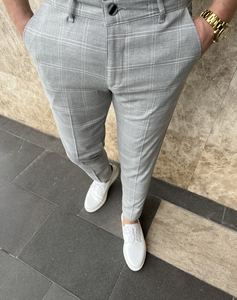 Homme Pantalon élégant à carreaux Gris-Blanc Bolf 0036