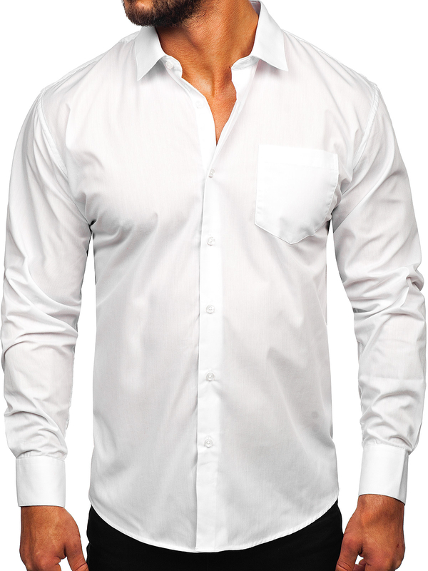 Chemise élégante à manche longue pour homme blanche Bolf M13