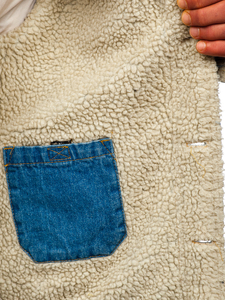 Blouson en jean isolé trucker avec col en peau bleu pour homme Bolf 1157