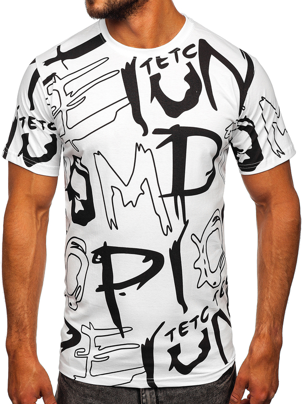 T-shirt homme en coton blanc avec imprimé Bolf KS1972