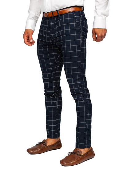 Homme Pantalon chino à carreaux Bleu foncé Bolf 0047