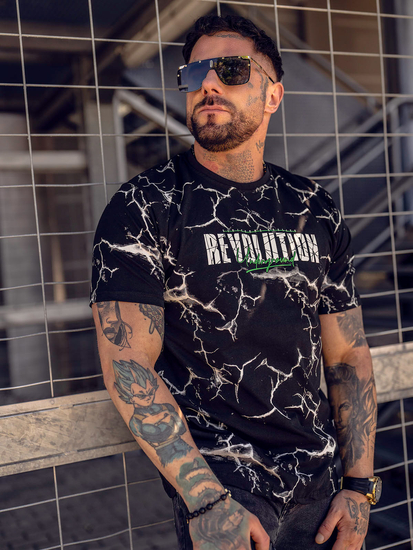 T-shirt homme en coton noir avec imprimé Bolf 14717A