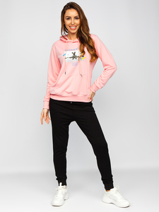 Sweat-shirt imprimé à capuche pour femme rose Bolf HL9268