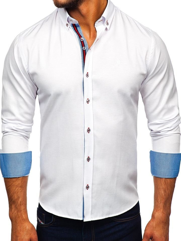 La chemise élégante avec les manches longues pour homme blanche Bolf 5801-A