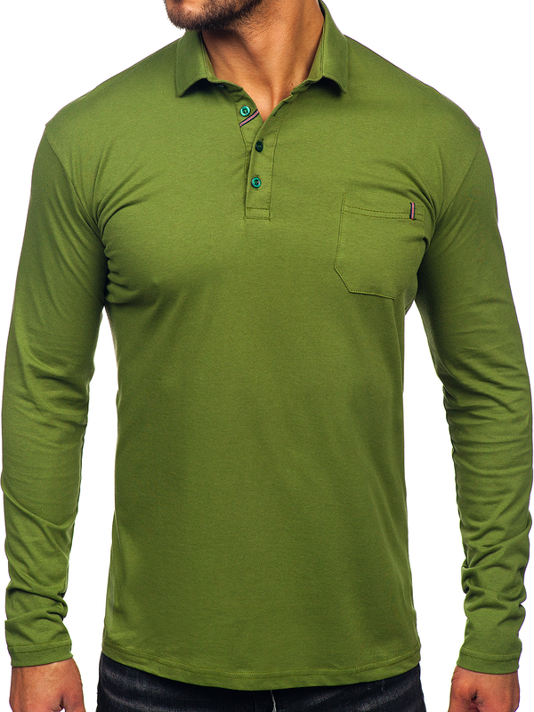 Homme Polo en coton à manches longues Vert Bolf 5120