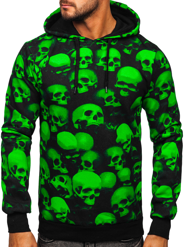 Sweat-shirt imprimé à capuche pour homme noir-vert Bolf 141009
