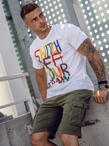 T-shirt homme blanc avec imprimé Bolf 1181A