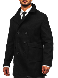 Homme Manteau d'hiver croisé courte Noir Bolf 11Z8215