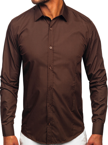 Chemise élégante marron à manches longues pour homme Bolf 1703