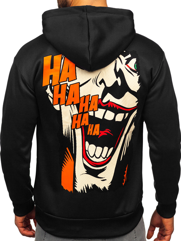 Homme Sweat-shirt kangourou à capuche imprimé Noir Bolf M286